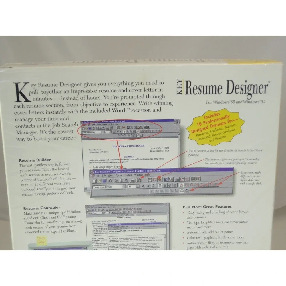 SoftKey Key Resume Designer (PC, 1996) Windows 95 and 3.1 - Factory Sealed & New